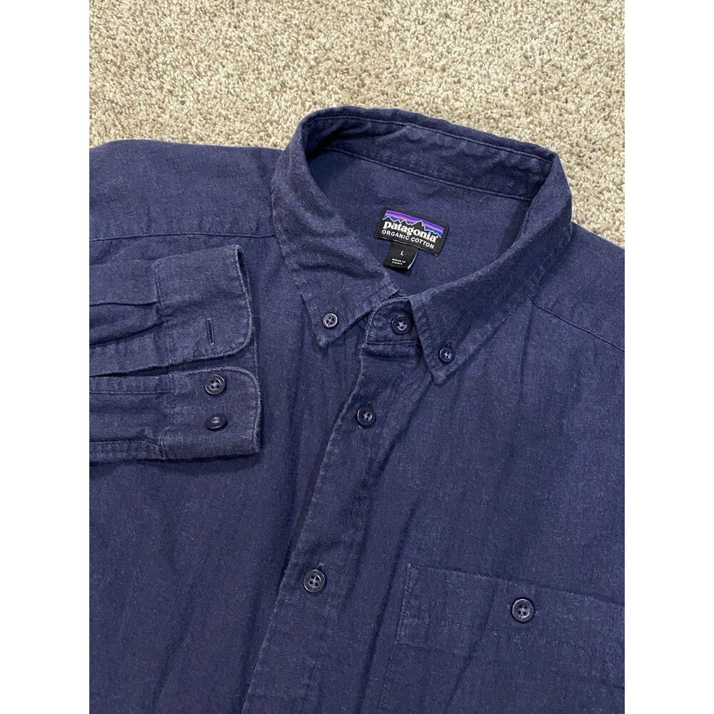 Patagonia Mens L Organic Cotton Lightweight Flannel Shirt Single Pocket Navy